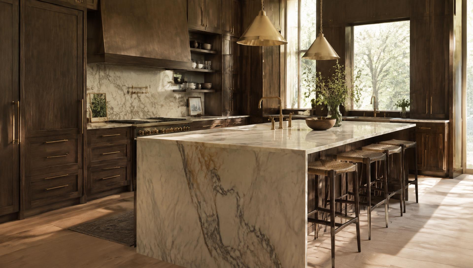 Custom walnut and marble kitchen